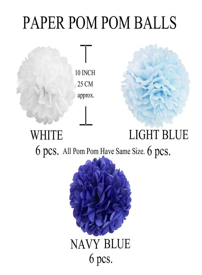 AMFIN 18 Pcs. 10" Tissue Paper Pom Pom Flower Balls for Birthday Wedding Party Anniversary Welcome Baby Shower Decorations - Navy Blue, Light Blue & White - Image 4